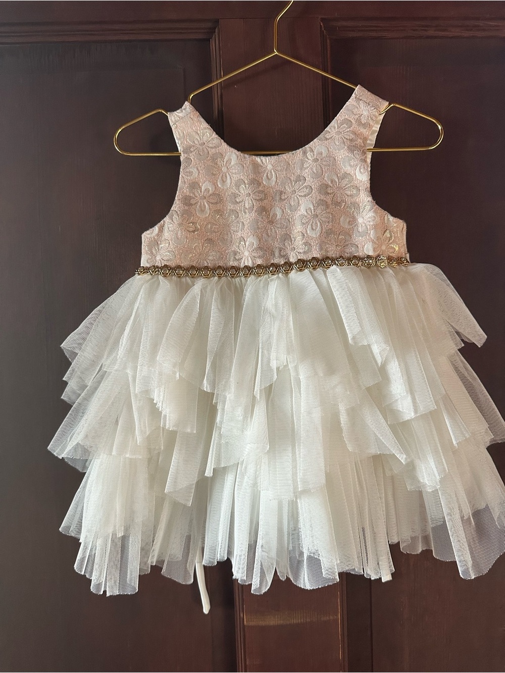 Baby Girl American Princess Pink Bodice White Layered Tulle Dress